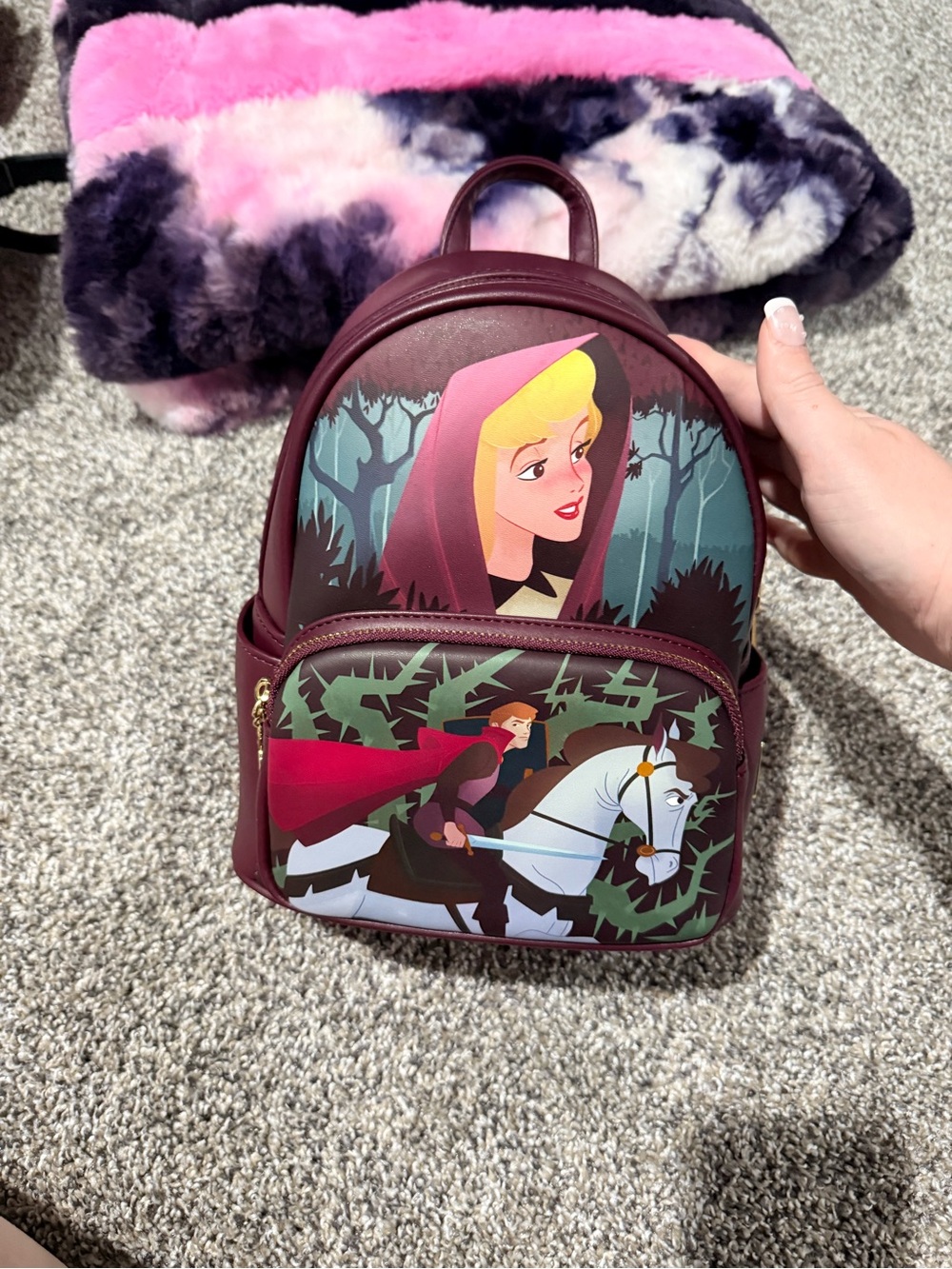 Loungefly Burgundy Green Pink Aurora Sleeping Beauty Mini Backpack